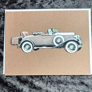 Vintage Convertible Car Illustration Greeting Card - Brown